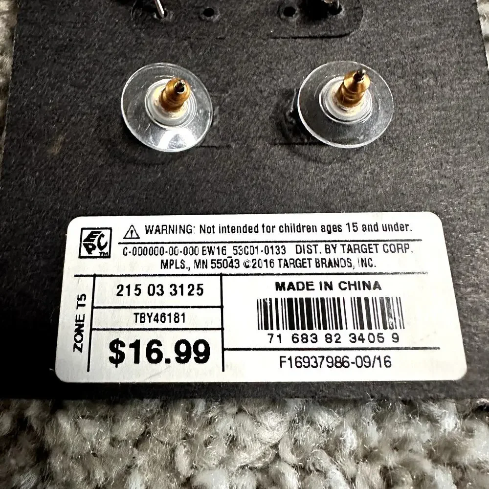 Earrings Studs Cubic Zurconia Set of 2 14K Gold Plated NEW